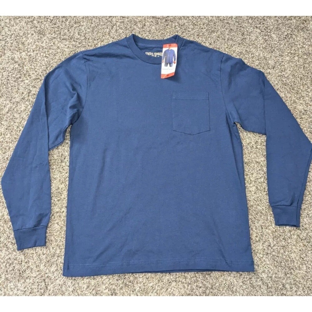 General Standard USA MADE Men's T Shirt Long Sleeve Blue Pocket Work NWT SZ Med